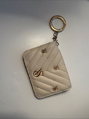 Designer-Inspired Cream Quilted Card Holder Keychain with Gold Accents